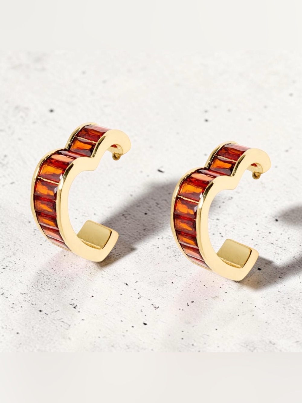 Oliver Bonas Eileen Baguette Stone Heart Hoop Earrings